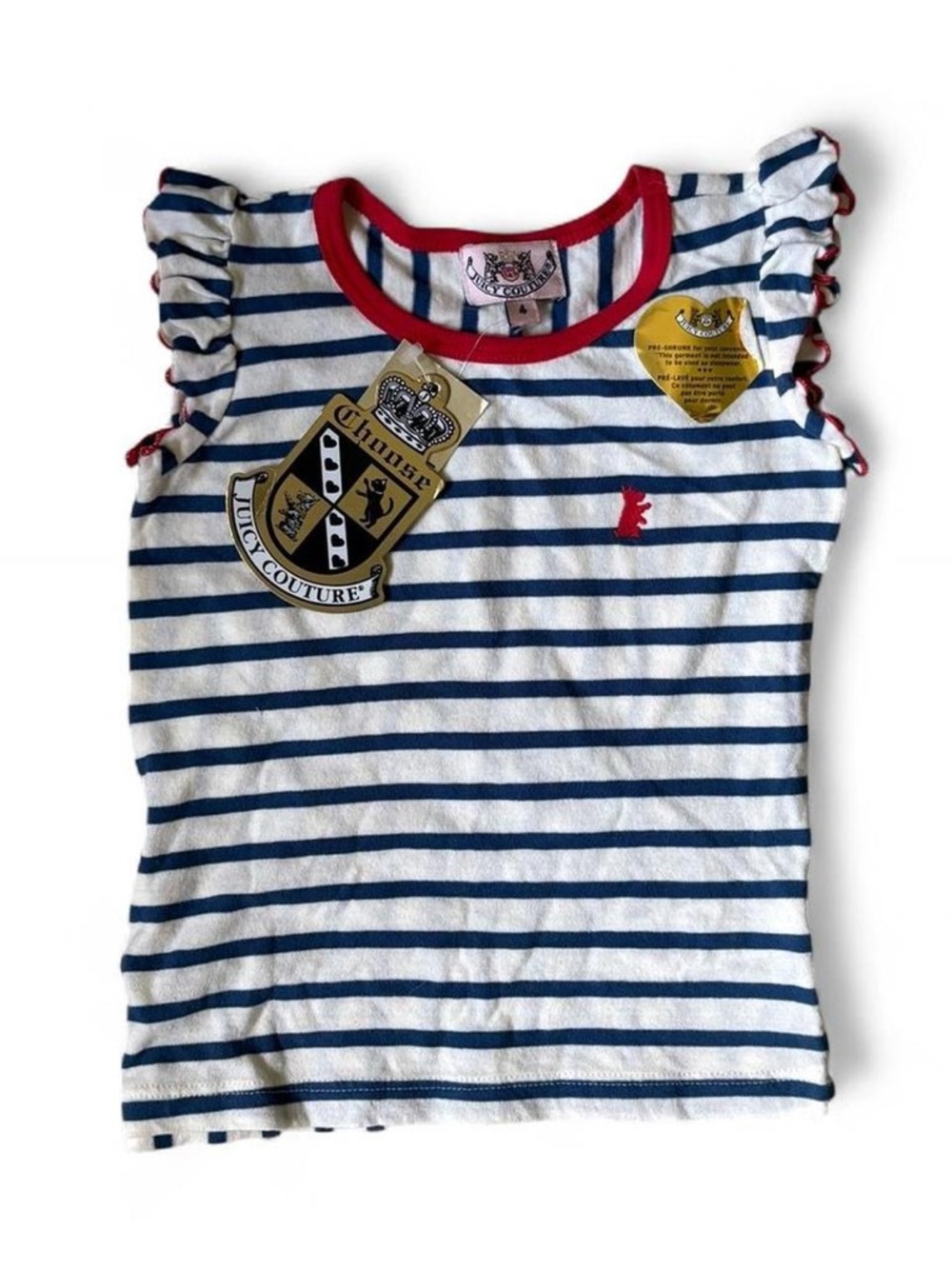 Y2K deadstock vintage Juicy Couture ruffle sleep stripe tee shirt